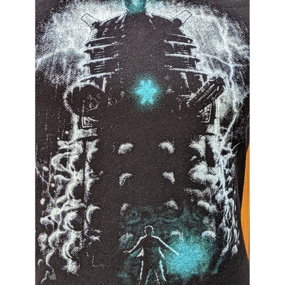 Doctor Who T-shirt Tee Turtle Top Medium Black Blue Dalek Fitted - Picture 4 of 11